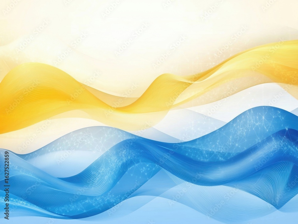 Poster flowing waves of blue and yellow create a serene abstract background