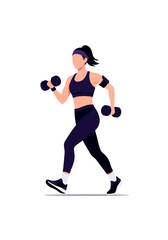 Woman Walking with Dumbbells, Fitness Illustration