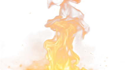 Vibrant orange flames with glowing embers isolated on a transparent background fire