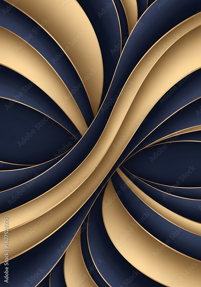 Poster abstract golden and dark blue curves interweaving in dynamic harmony creating a rich texture