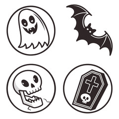 Fototapeta premium Spooky halloween icons a ghost bat skeleton and coffin perfect for festive decorations and designs