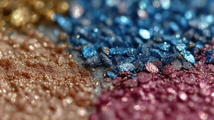 Close-up of shimmering, colorful powder pigments