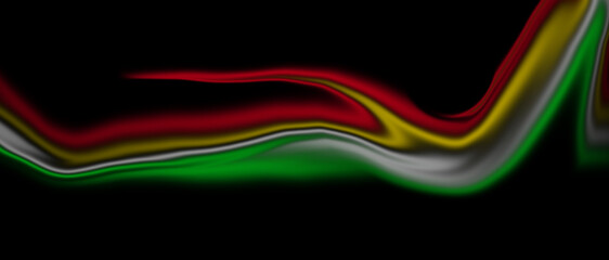 Vibrant red, gold, green, and silver flowing dynamic abstract waves on black for modern design projects