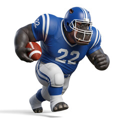 Fototapeta premium Gorilla in american football uniform running with a football, isolated on white background