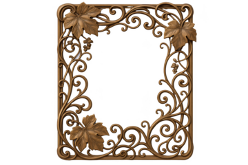 Ornate Bronze Decorative Frame with Grapes and Leaf Motifs, Elegant Floral Scrollwork Border Design