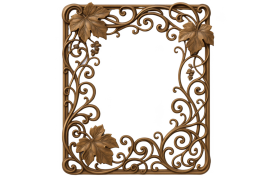 Ornate Bronze Decorative Frame with Grapes and Leaf Motifs, Elegant Floral Scrollwork Border Design