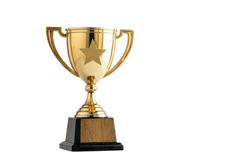 Golden trophy with star emblem isolated on transparent background