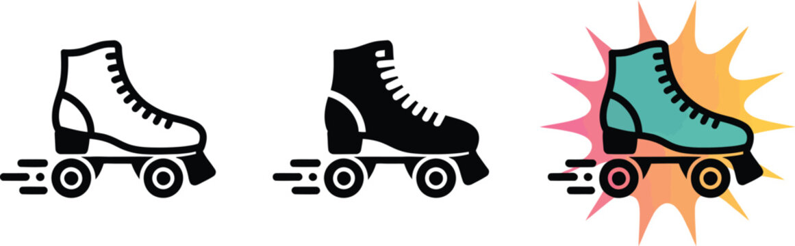 Get rolling with these fun retro roller skate icons set