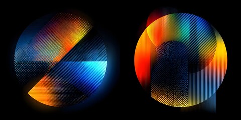 Abstract Geometric Spheres: Vibrant Colors, Textured Gradients, Black Background.