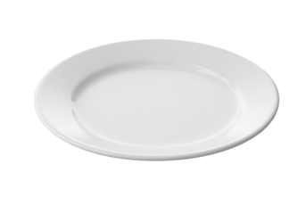 A pristine white plate centered on a clean surface, ideal for culinary presentations
