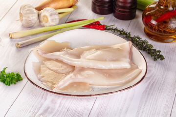 Raw calamari bodies for cooking