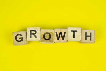 GROWTH text on wooden cubes isolated on yellow background