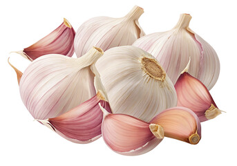 Obraz premium Whole garlic bulbs and separate cloves with light pink skin and fresh organic appearance close up