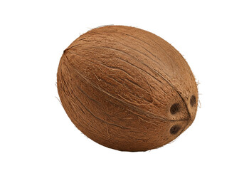 A close-up view of a coconut showcasing its textured shell against a plain background