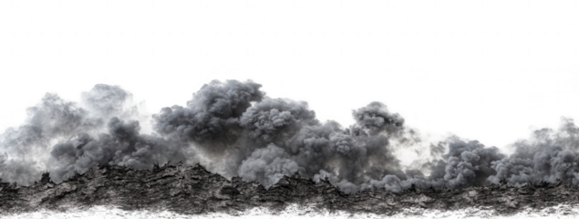 Gray smoke plumes billow across a dark background