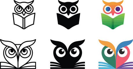 Three owl logos for education, learning, or wise decisions