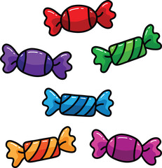Vector Cartoon Hand Drawn Colourful Assorted Candies