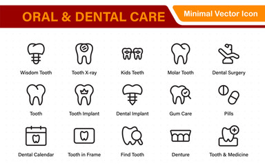 Oral and Dental care icon set. Containing tooth, dentist, toothpaste, toothbrush, teeth, implant and dentistry icons. Solid icon collection.