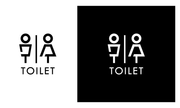 Black and white icon of a toilet man and woman, flat outline vector design