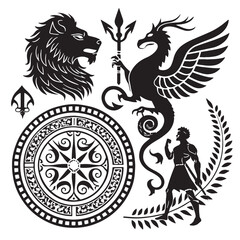 black themes in mythology Silhouette Vector, High Quality Illustration on White Background