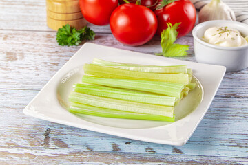 Dietary green celery stick heap