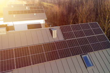 Clean energy solar panels on rooftops