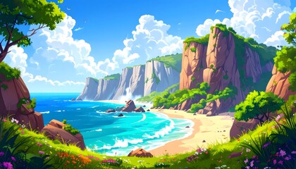 cliff beach cartoon illustration background