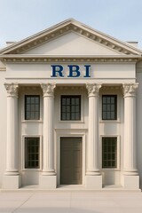 Classical Neoclassical Bank Building Facade with Columns and RBI Sign