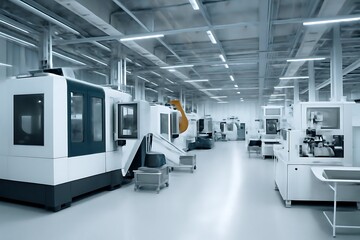Fototapeta premium Modern CNC Machining Factory Floor with Automated Manufacturing Equipment