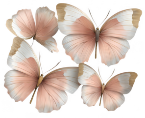 Four pastel peach butterflies, delicate wings