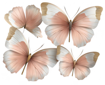 Four pastel peach butterflies, delicate wings