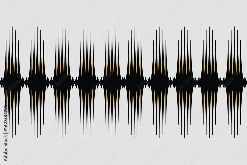 Poster repeating pattern of black and gold vertical lines against a light gray background creating a visual