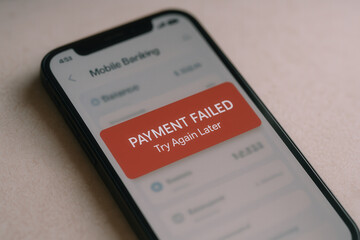 Mobile banking payment failed notification on smartphone screen