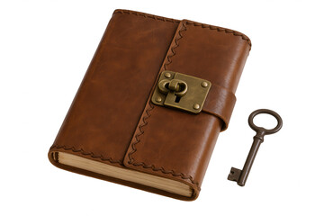 Vintage Leather Journal with Ornate Lock and Antique Key, Evoking Mystery and Timelessness