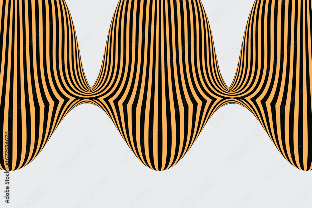 Aufkleber abstract optical illusion with black and orange vertical stripes creating a wavy pattern on white ba