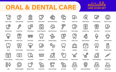 Oral and Dental care icon set. Containing tooth, dentist, toothpaste, toothbrush, teeth, implant and dentistry icons. Solid icon collection.