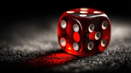 A single red dice with deep shadows