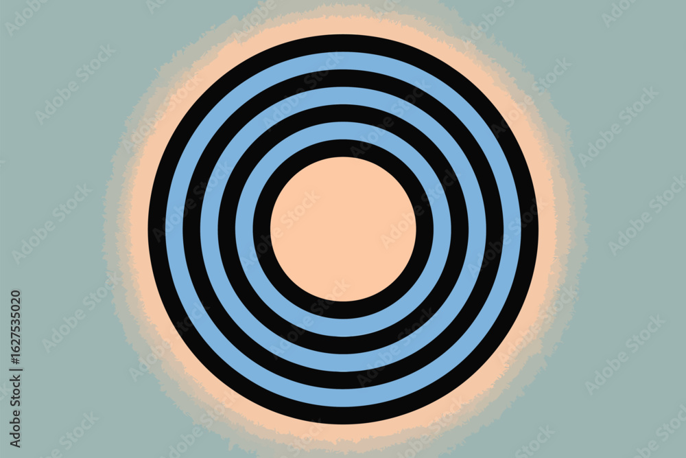 Poster concentric circles pattern with alternating blue and black rings on a gradient background design sty