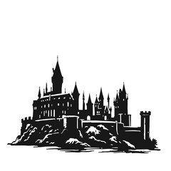 Fototapeta premium A medieval castle silhouette vector illustration, capturing the old European architecture and cityscape