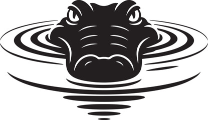 Black and white silhouette vector of an alligator head emerging from water