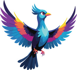 Obraz premium Tropical Bird Vector | Flat Color Wings Spread | 8-10 Color Palette | No Background EPS/SVGVibrant Flying Bird | Open Wings Colorful Design | Minimal Avian Art | Flat Style ClipartColorful Wings V