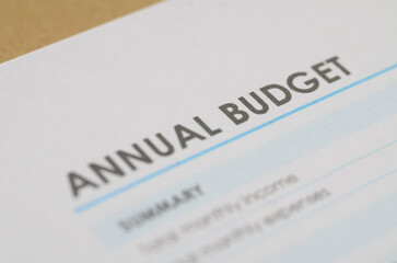 Close-Up of 'ANNUAL BUDGET' Document Title on Financial Report Paper