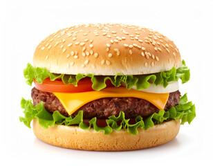 Delicious Juicy Cheeseburger with Fresh Lettuce and Tomato