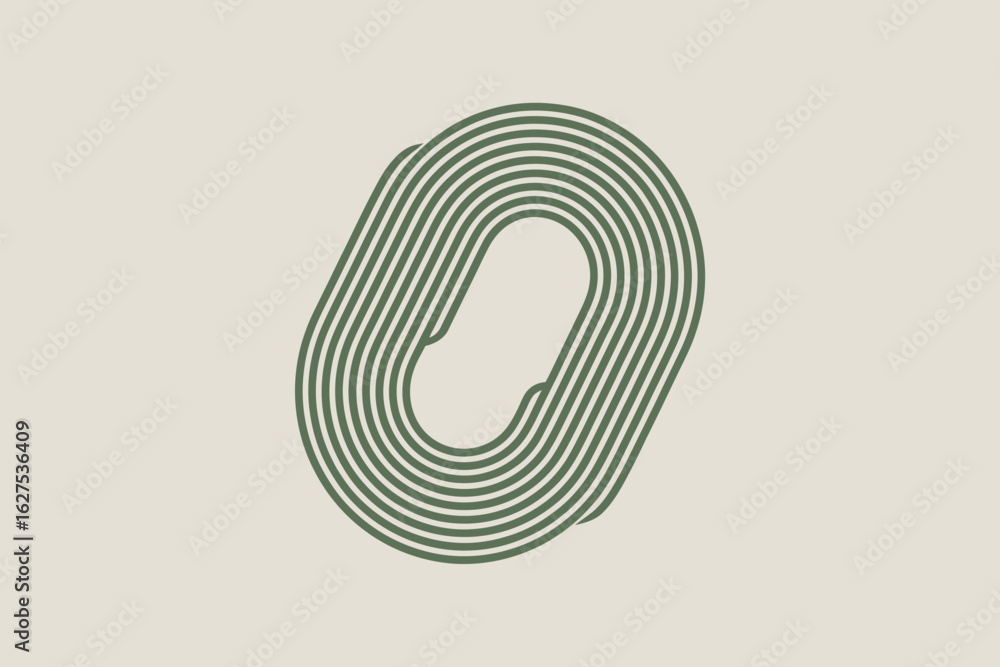 Aufkleber a green abstract design with multiple curved lines forming an oval shape on a light cream background