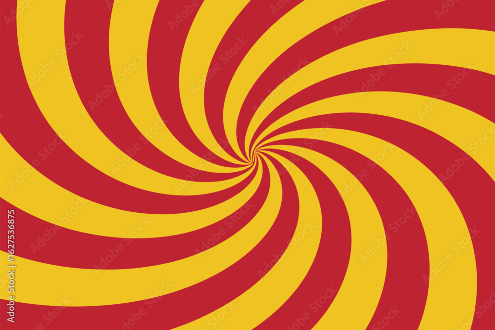 Poster a swirling pattern of alternating red and yellow stripes emanating from a central point in a spiral 