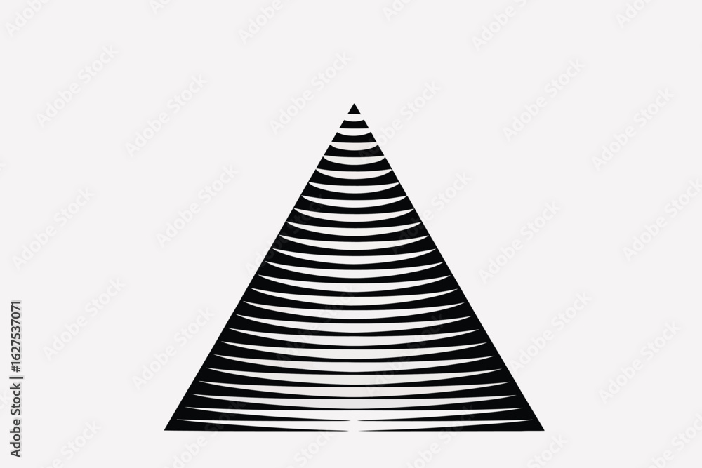 Poster a black and white image featuring a triangle shape composed of horizontal lines on a light backgroun