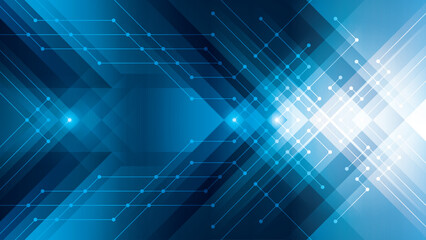Abstract Circuit Lines and Dots background, Triangle Arrow shapes design. Modern Geometric blue triangles background. Digital Technology Futuristic Concept ideas