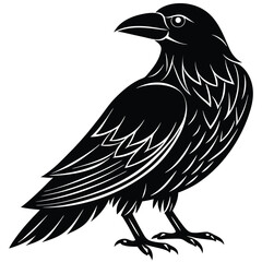Fototapeta premium Black silhouette of a raven with stylized feathers and sharp talons crow bird