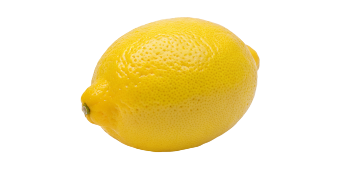 A single vibrant yellow lemon fruit isolated on a plain white background with no other objects visible