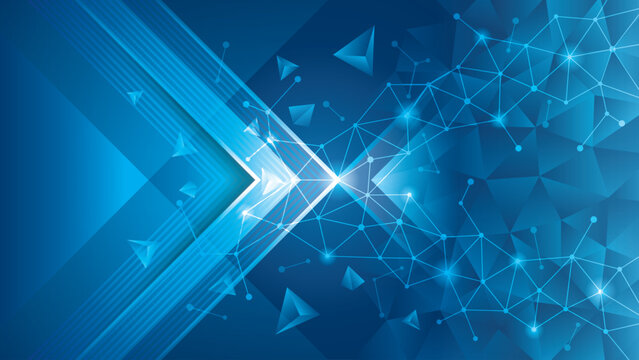Abstract Digital Technology Futuristic Lines and Dots Triangle Background. Modern Geometric Blue triangles polygon background. Creative ideas for business presentations